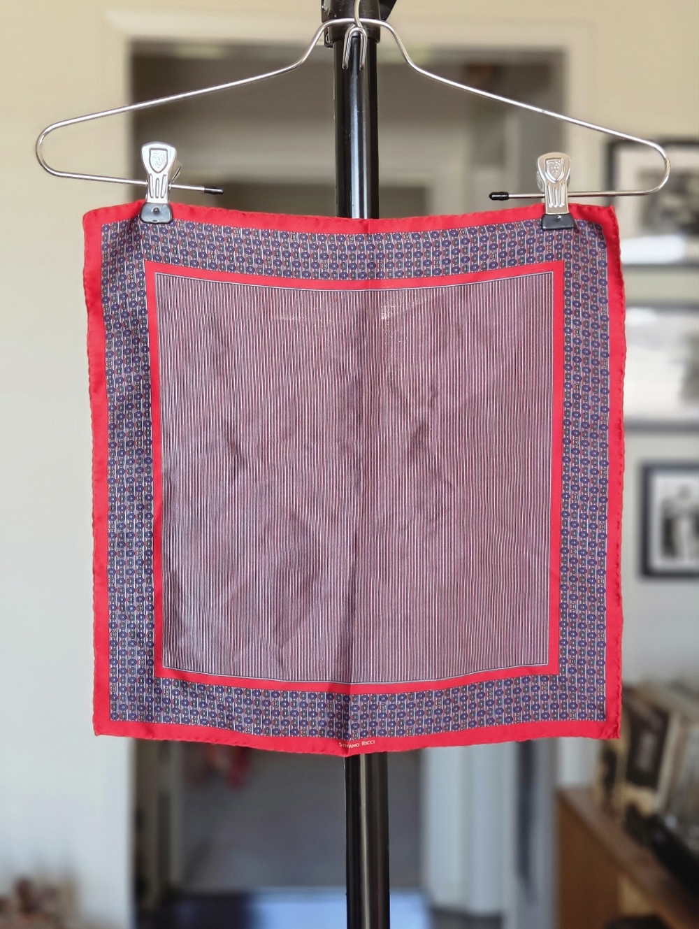 Stefano Ricci Red and Navy Silk Pocket Square